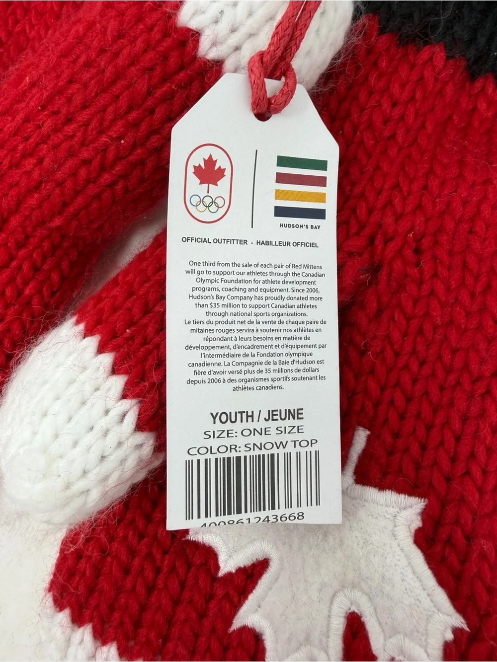 NWT Canada Winter Olympics Youth Mittens One Size Fleece Lined Hudson's Bay HBC